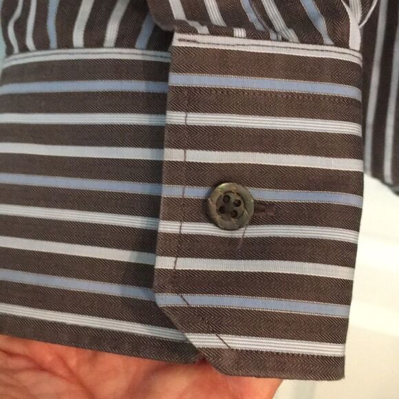Brown Blue Stripe John W Nordstrom LS Shirt L - Picture 5 of 5